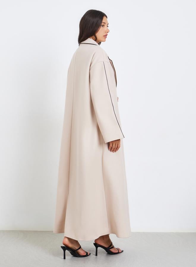 Styli Women Beige Abaya with Contrast Trim Detail - Image 5